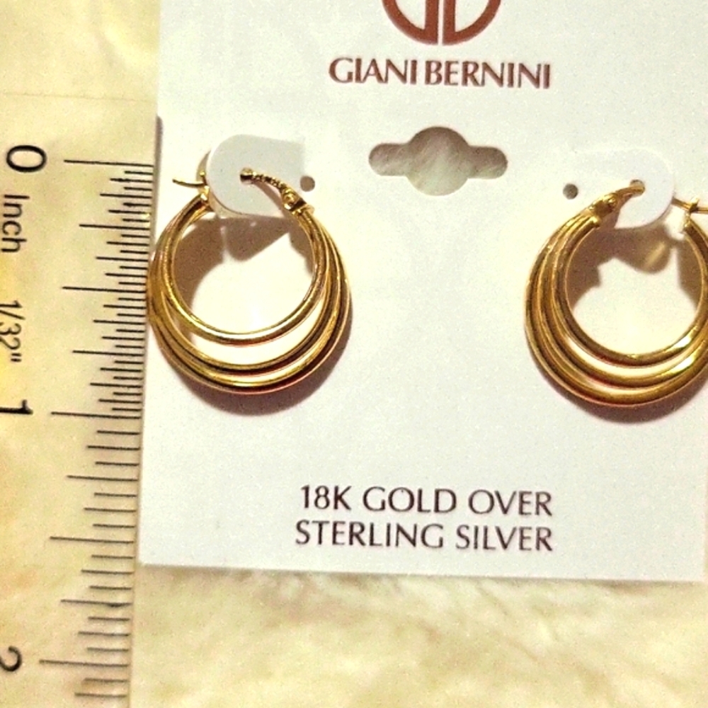 Giani Bernini Gold Triple Hoop Earrings - Picture 4 of 4